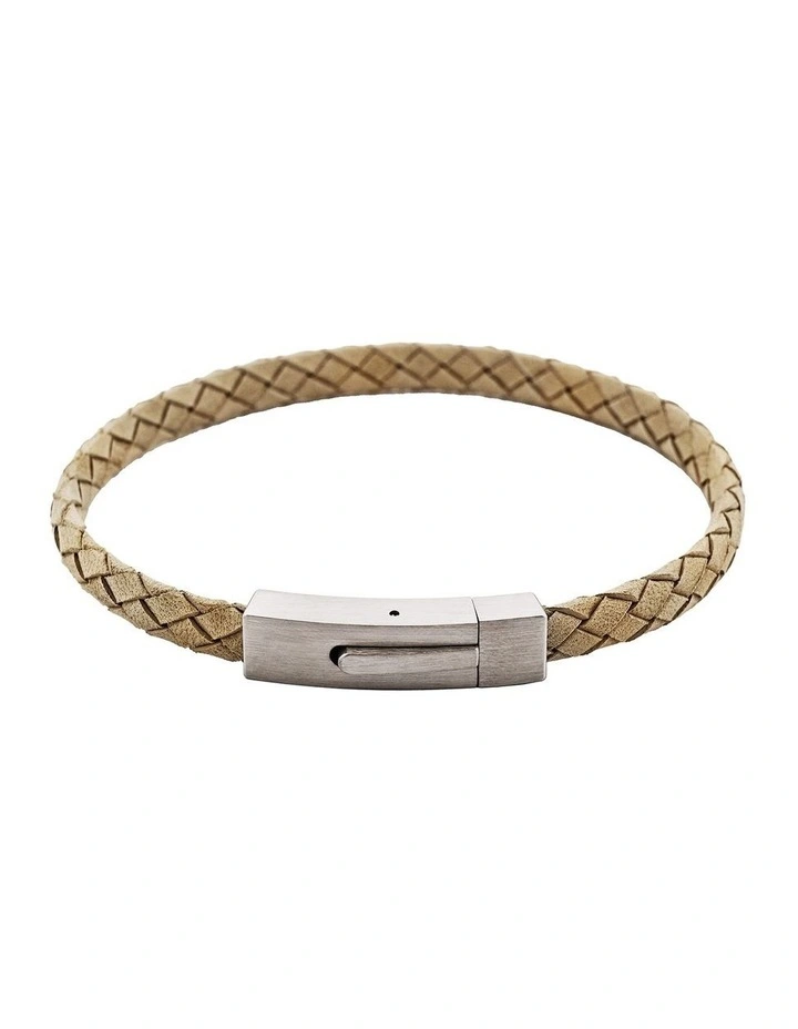 Braided Suede & Steel Calabria Bracelet, 21.5cm x 6mm, Stone image 1