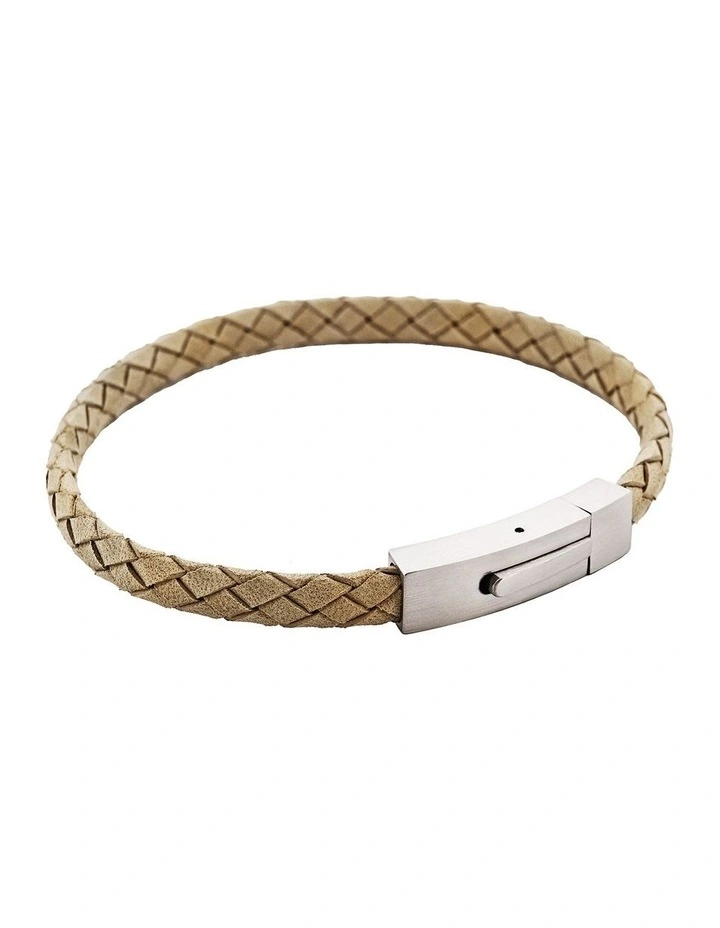 Braided Suede & Steel Calabria Bracelet, 21.5cm x 6mm, Stone image 2
