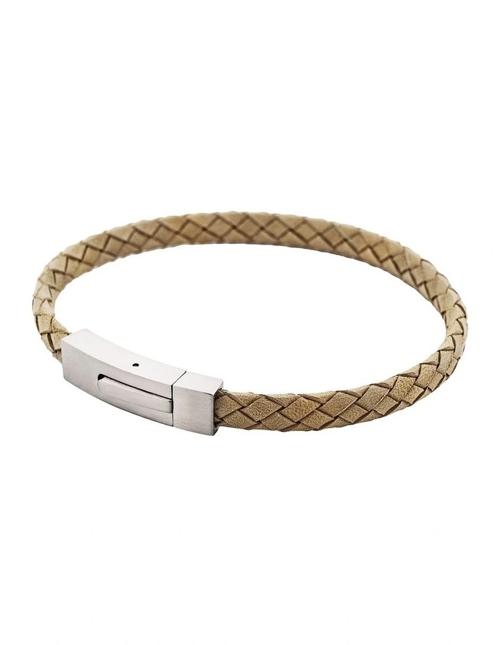 Braided Suede & Steel Calabria Bracelet, 21.5cm x 6mm, Stone image 3