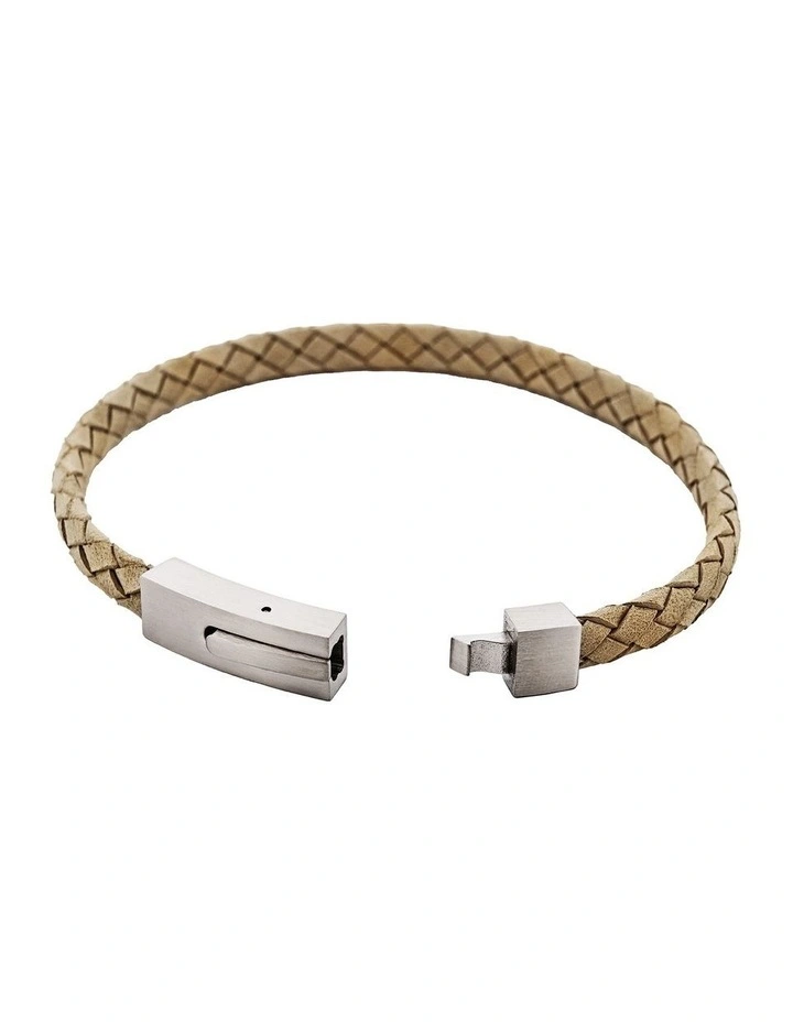 Braided Suede & Steel Calabria Bracelet, 21.5cm x 6mm, Stone image 4