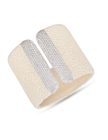 Galuchat Ecru & Man Made White Diamonds in Sterling Silver colour