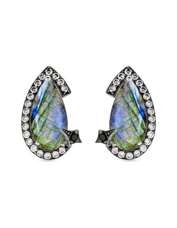 Natural Black Diamond & Labradorite in Platinum colour