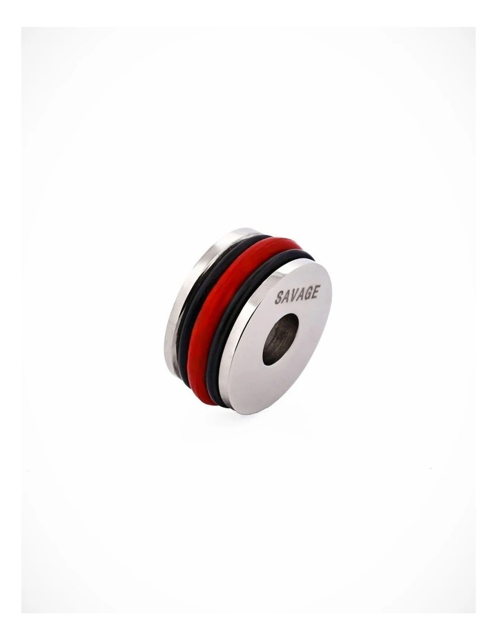 Polished Stainless Steel & Red & Black Tube Rubber Wheel Pendant without Chain image 2