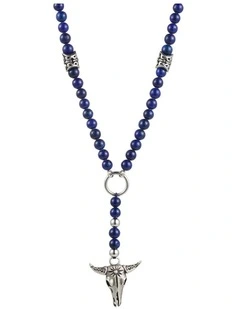 Antique Plated Bulls Head & Solidate Bead Neck Chain 68cm