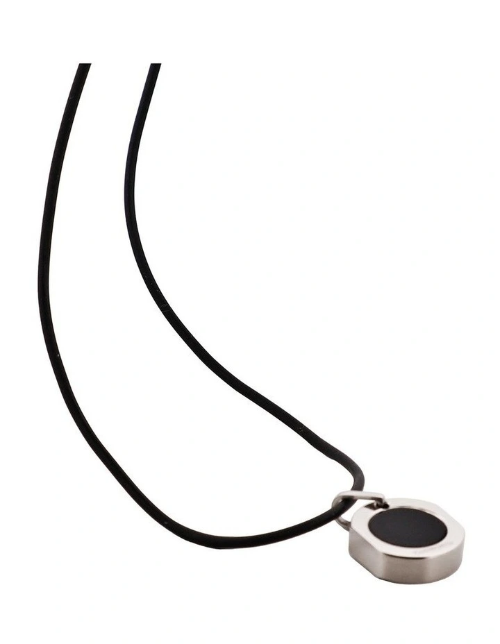 Polished Stainless Steel & Onyx Round Pendant on Chain image 4