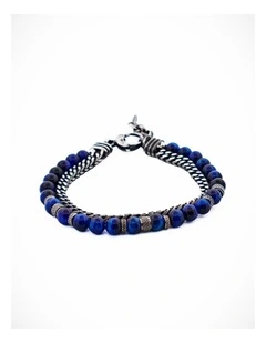 AntiqueIon Plated Gun Metal & Blue Tiger Eye Beaded Bracelet