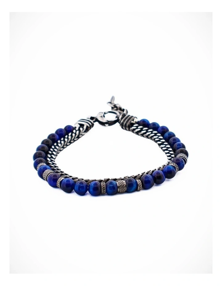 AntiqueIon Plated Gun Metal & Blue Tiger Eye Beaded Bracelet image 1