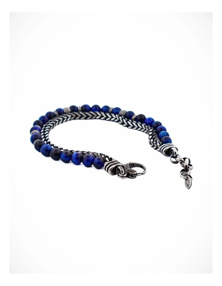 AntiqueIon Plated Gun Metal & Blue Tiger Eye Beaded Bracelet image 2