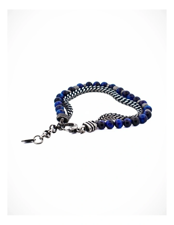 AntiqueIon Plated Gun Metal & Blue Tiger Eye Beaded Bracelet image 3