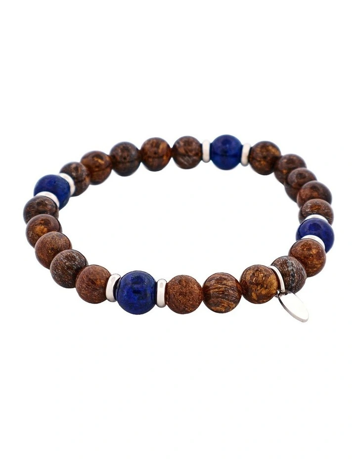8mm Bronzite & Lapis Lazuli Stainless Steel Beaded Bracelet image 2