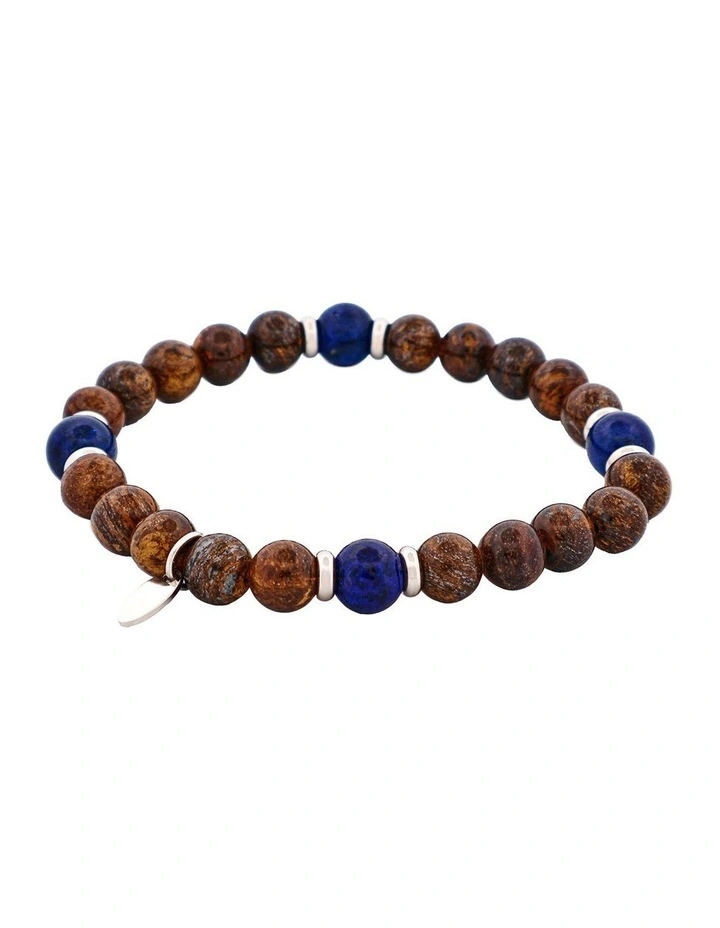 8mm Bronzite & Lapis Lazuli Stainless Steel Beaded Bracelet image 3
