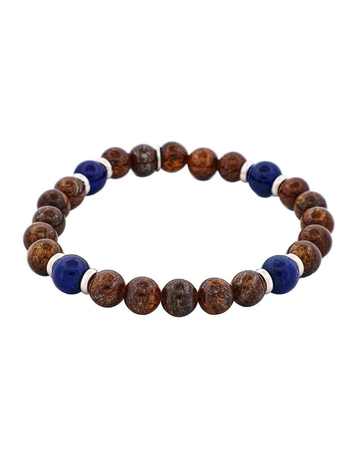 8mm Bronzite & Lapis Lazuli Stainless Steel Beaded Bracelet image 4