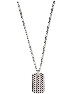 Stainless Steel Sandblasted Tyre Patterned Dog Tag Pendant (55cm Chain)