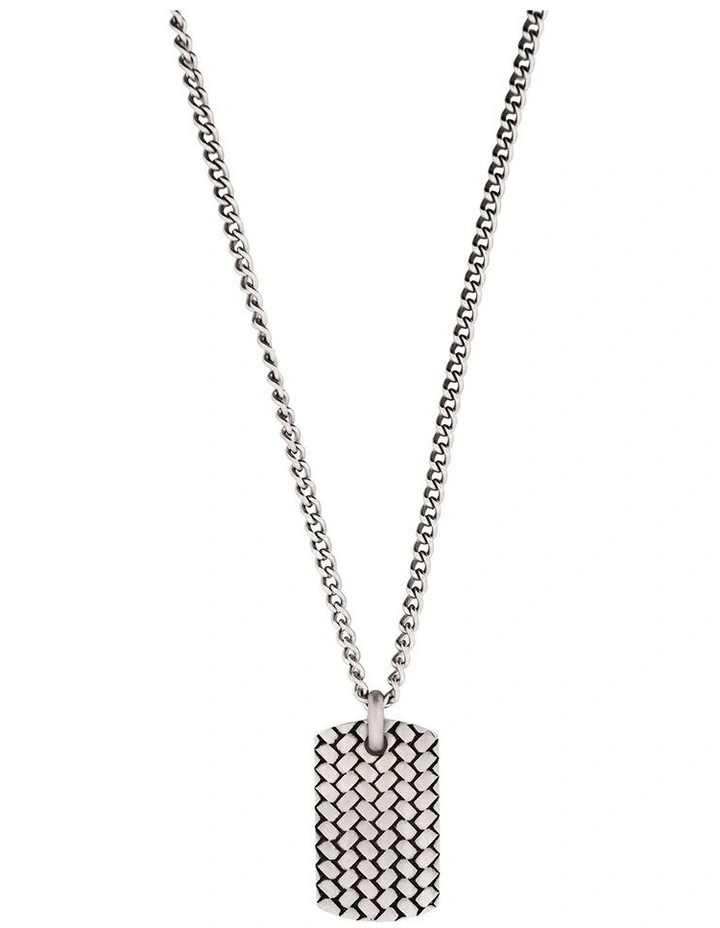 Stainless Steel Sandblasted Tyre Patterned Dog Tag Pendant (55cm Chain) image 1