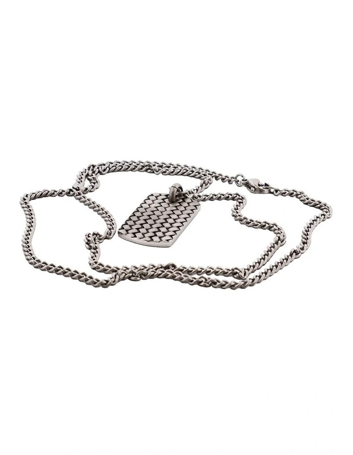 Stainless Steel Sandblasted Tyre Patterned Dog Tag Pendant (55cm Chain) image 3