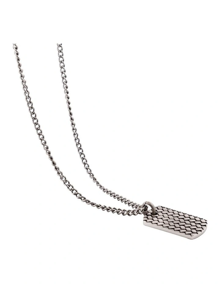 Stainless Steel Sandblasted Tyre Patterned Dog Tag Pendant (55cm Chain) image 4