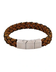 Stainless Steel & Dark Tan Italian Leather Bracelet