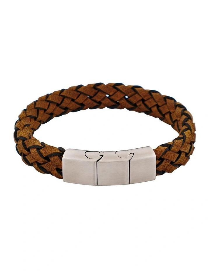 Stainless Steel & Dark Tan Italian Leather Bracelet image 1