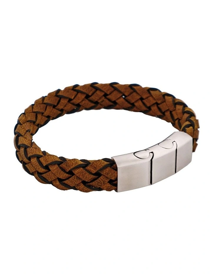 Stainless Steel & Dark Tan Italian Leather Bracelet image 2