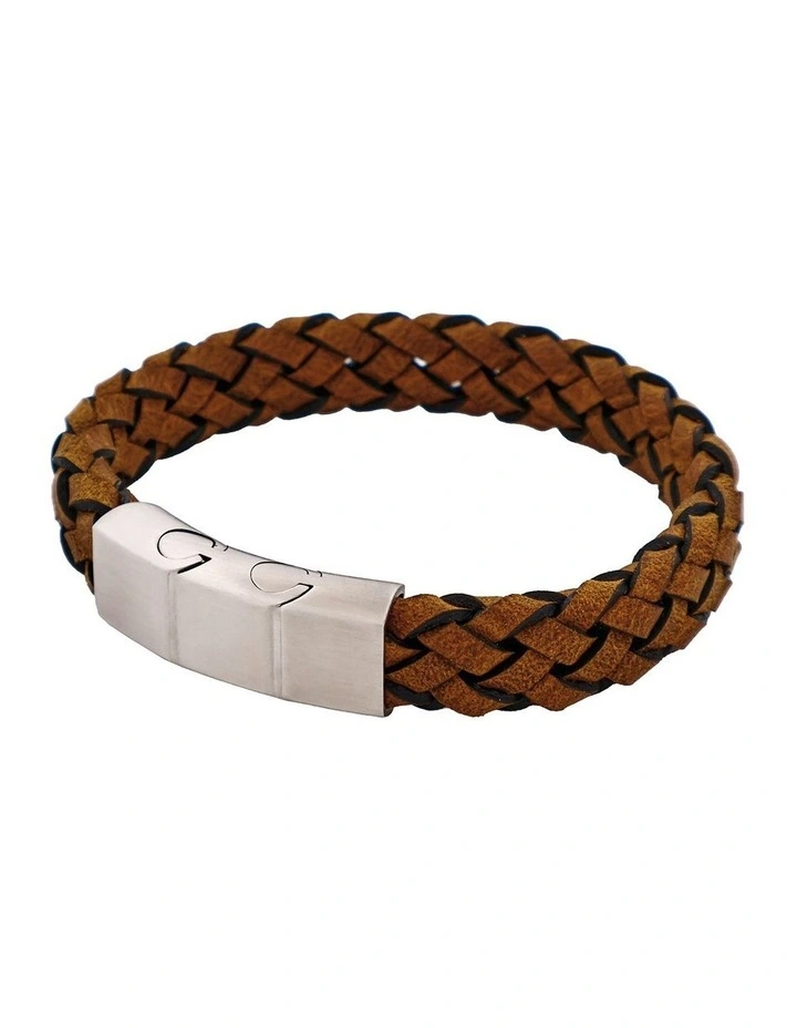 Stainless Steel & Dark Tan Italian Leather Bracelet image 3
