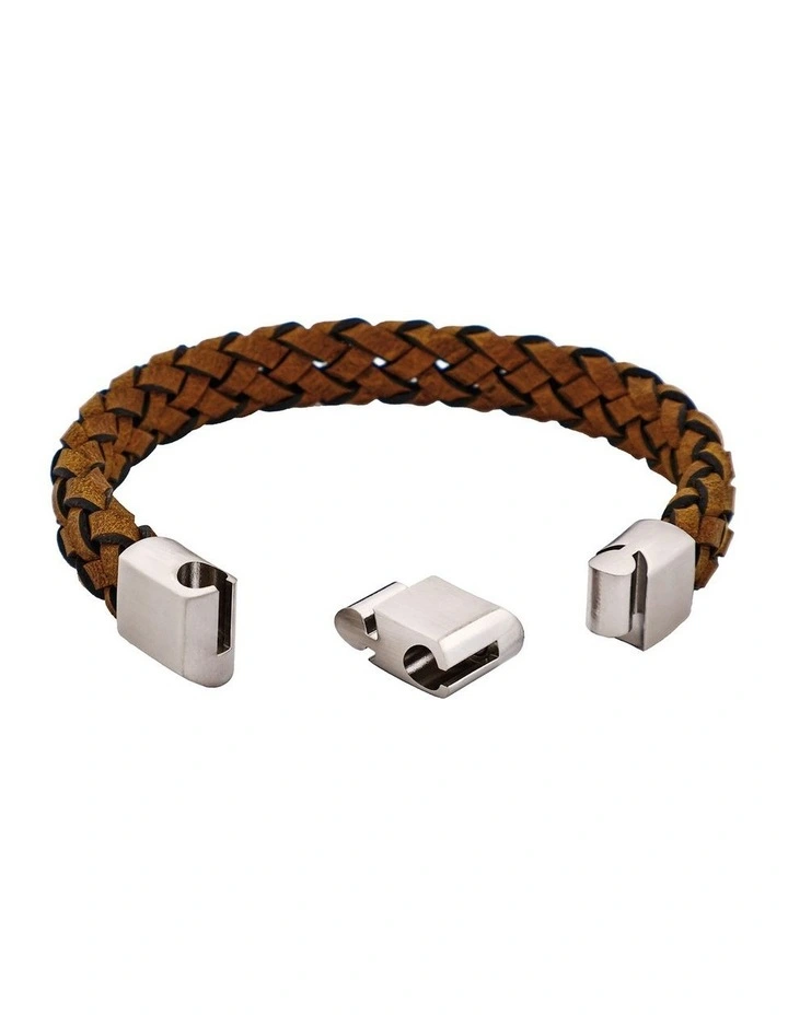 Stainless Steel & Dark Tan Italian Leather Bracelet image 4