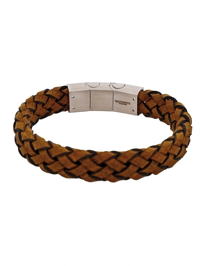 Stainless Steel & Dark Tan Italian Leather Bracelet image 5