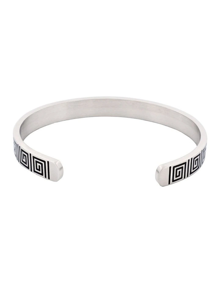 Brushed Stainless Steel Black Enamel Greek Key Pattern Cuff/Bangle image 4