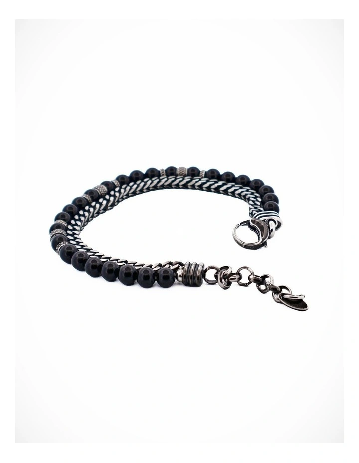 Antique Ion Plated Stainless Steel Gun Agate Beaded Bracelet image 1