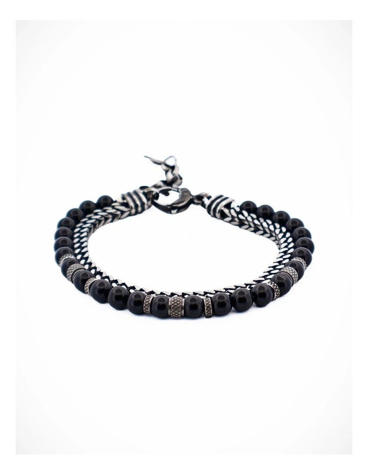 Antique Ion Plated Stainless Steel Gun Agate Beaded Bracelet image 2