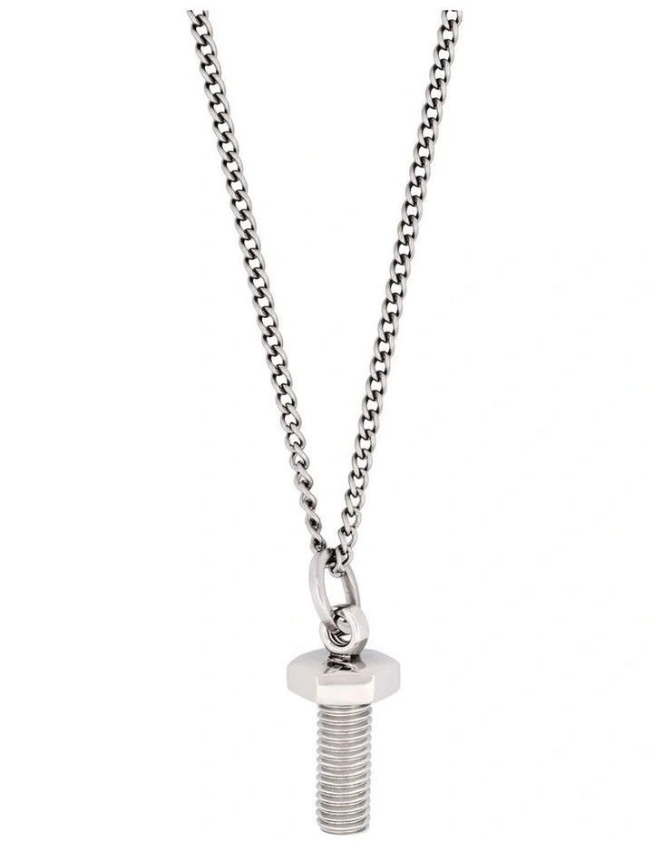 Stainless Steel Screw Nut Pendant on Curb Link Chain image 1