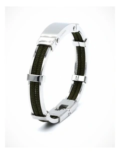 Bracelet in Polished Stainless Steel & Double Rope, Army