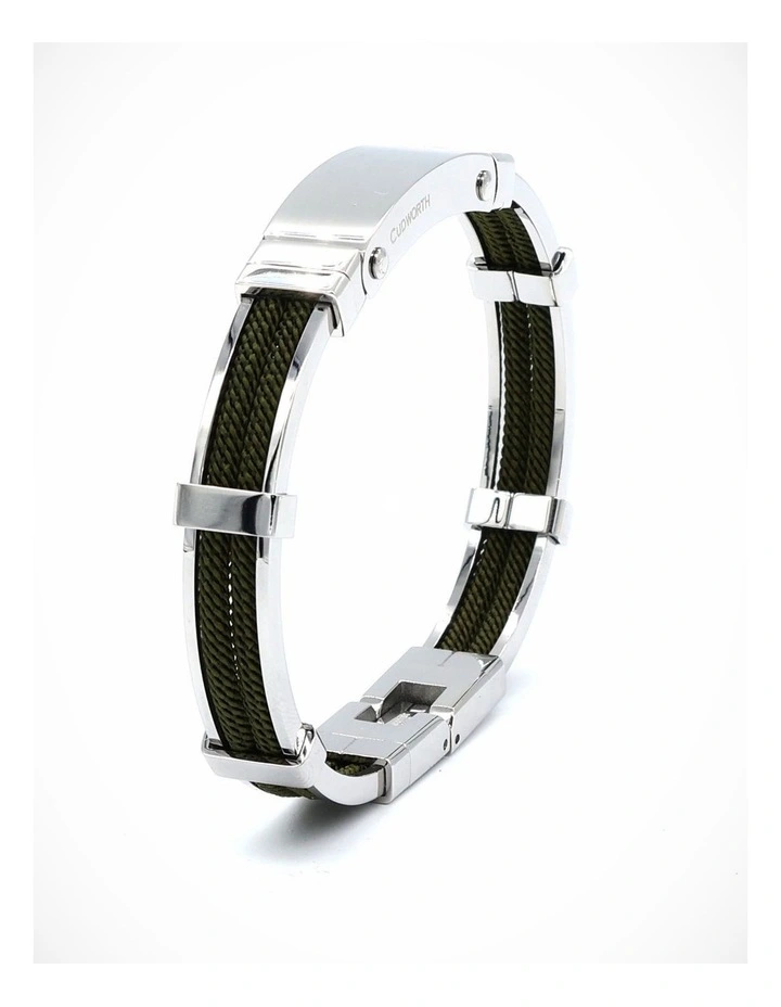 Bracelet in Polished Stainless Steel & Double Rope, Army image 1