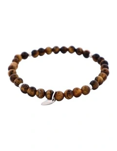 Tiger Eye Beaded & Stainless Steel Ball Bracelet