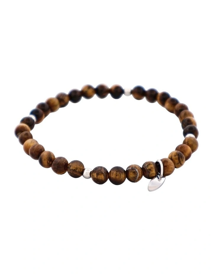 Tiger Eye Beaded & Stainless Steel Ball Bracelet image 2