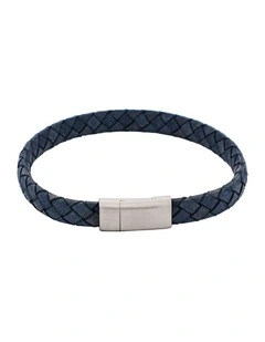 Thin Blue Italian Leather & Stainless Steel Bracelet