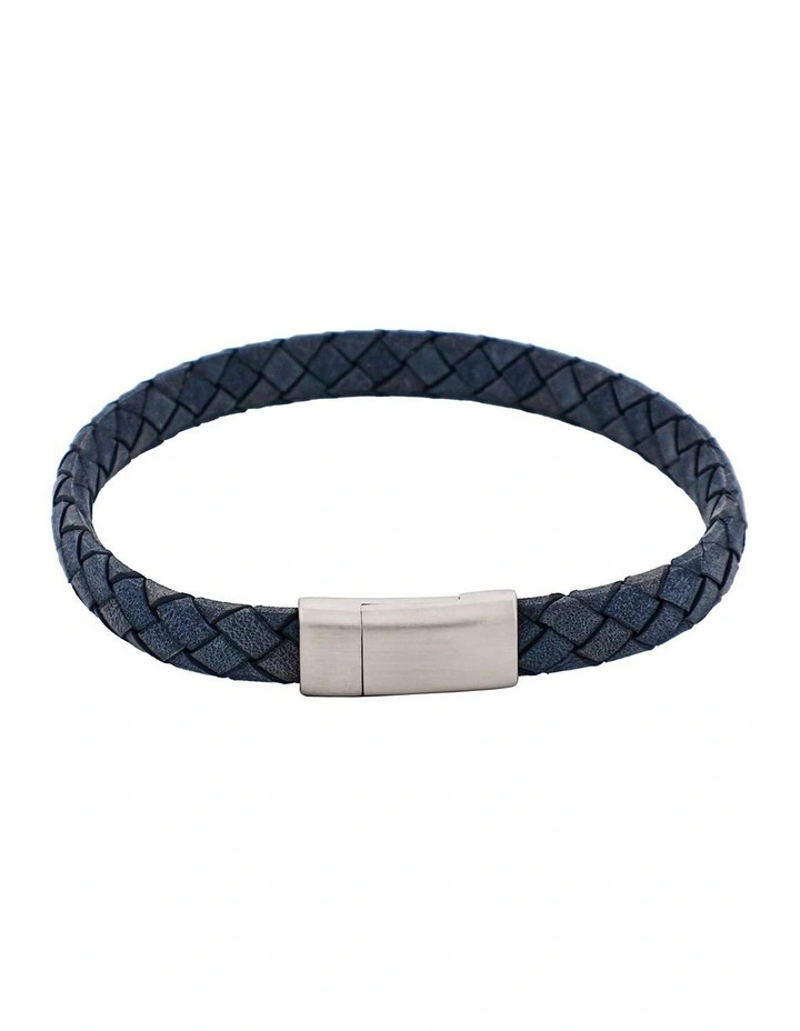 Thin Blue Italian Leather & Stainless Steel Bracelet image 1
