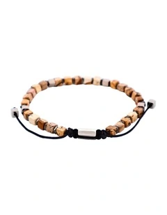 Savage - Semi-Precious Stone with Brass Beads- Stainless Steel Macrame Bracelet