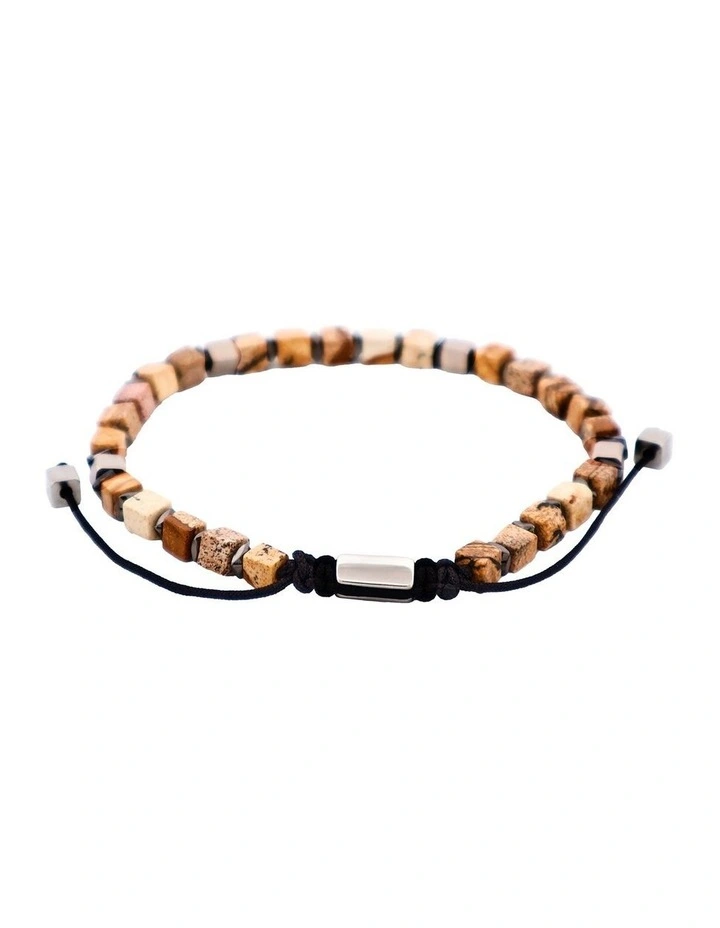 Savage - Semi-Precious Stone with Brass Beads- Stainless Steel Macrame Bracelet image 1