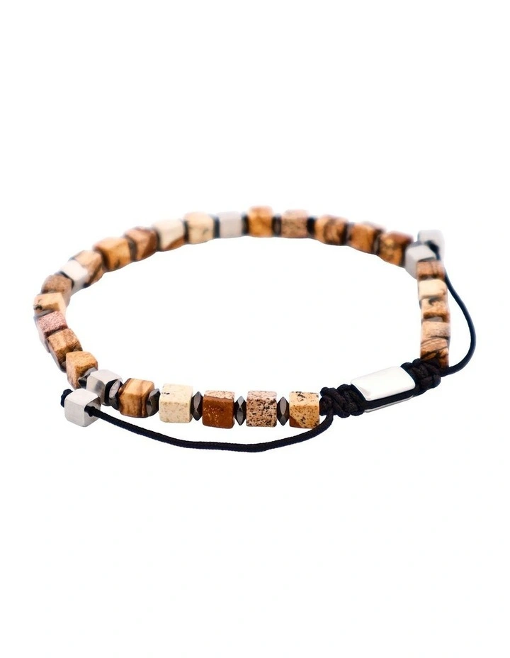 Savage - Semi-Precious Stone with Brass Beads- Stainless Steel Macrame Bracelet image 2