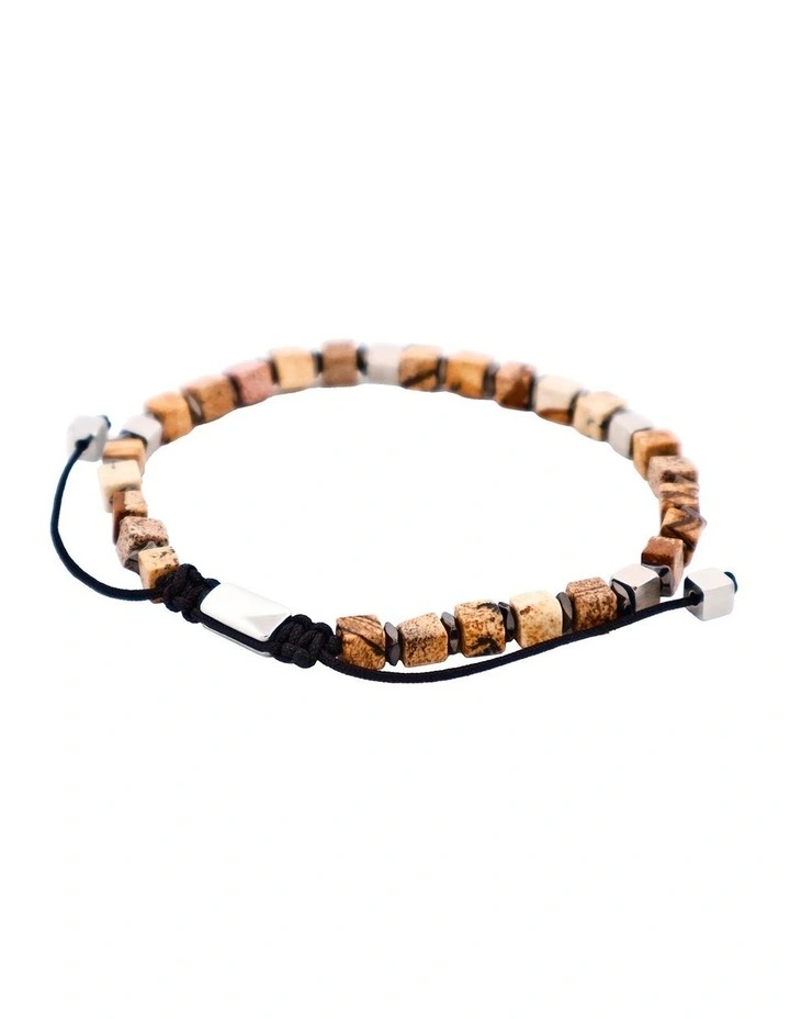 Savage - Semi-Precious Stone with Brass Beads- Stainless Steel Macrame Bracelet image 3