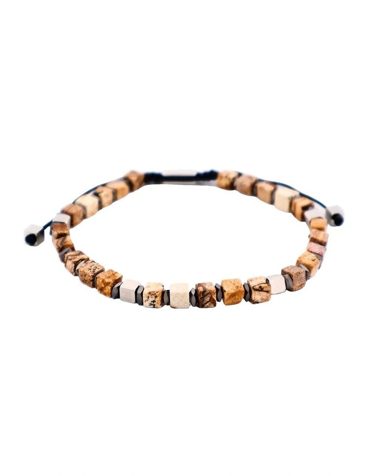 Savage - Semi-Precious Stone with Brass Beads- Stainless Steel Macrame Bracelet image 4