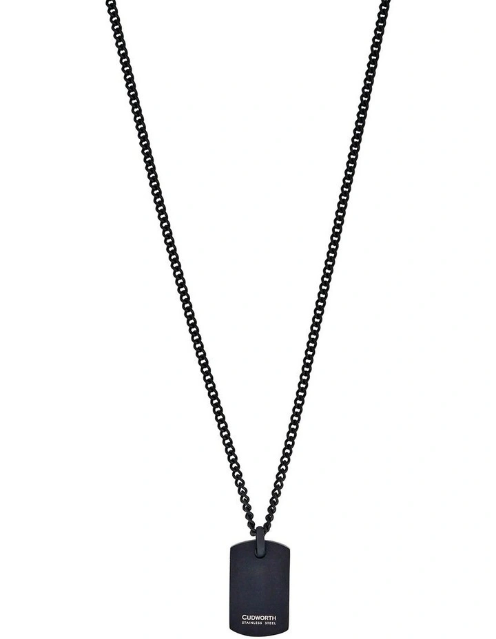 Ion Plated Black Stainless Steel Tyre Pattern Dog Tag Pendant & Chain image 2