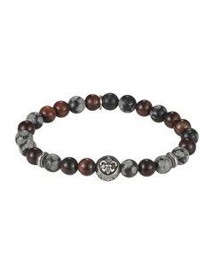 8mm Red Tiger Eye & Snow Stone Bead Bracelet