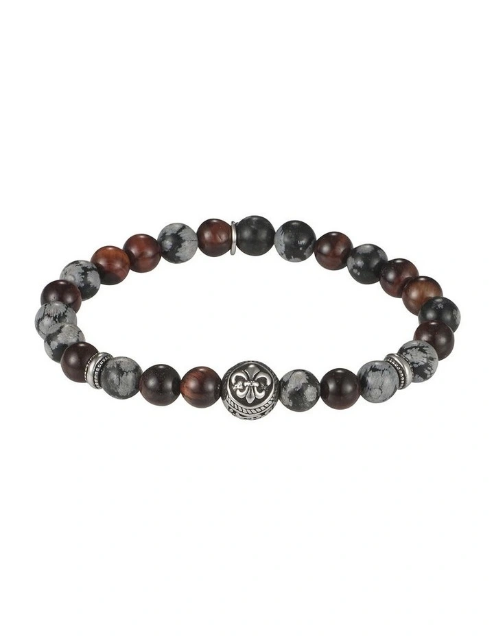 8mm Red Tiger Eye & Snow Stone Bead Bracelet image 1