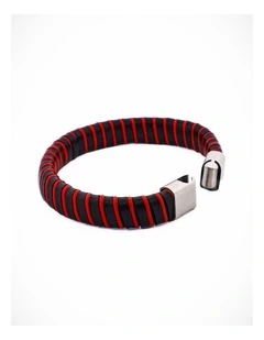 Black & Red Leather Bracelet with Stainless Steel Clasp
