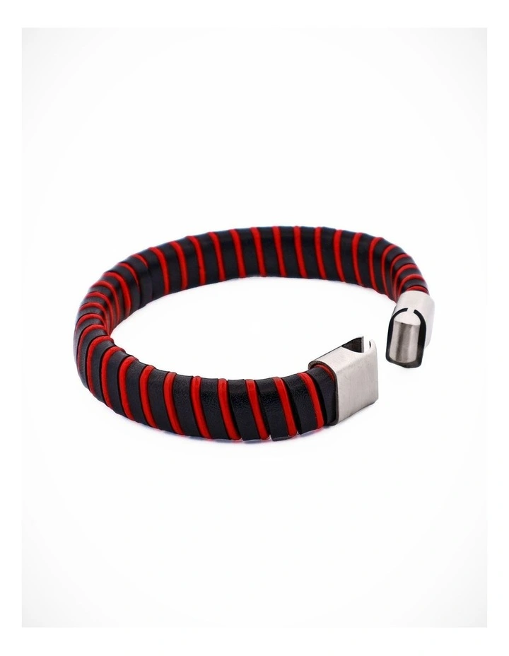 Black & Red Leather Bracelet with Stainless Steel Clasp image 1