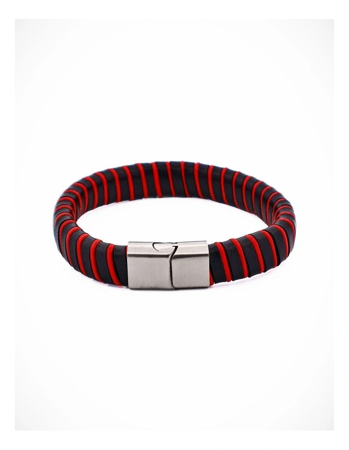 Black & Red Leather Bracelet with Stainless Steel Clasp image 3