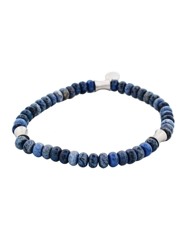 6mm Dumortierite Stone Beaded Stainless Steel Bracelet image 1