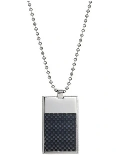 Polished Stainless Steel Dog Tag Pendant with Ion Plated Black Checkerboard Inlay on Ball Chain