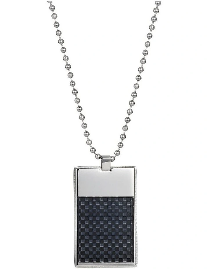 Polished Stainless Steel Dog Tag Pendant with Ion Plated Black Checkerboard Inlay on Ball Chain image 1